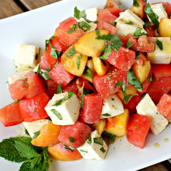 Peach, Watermelon and Tomato Salad