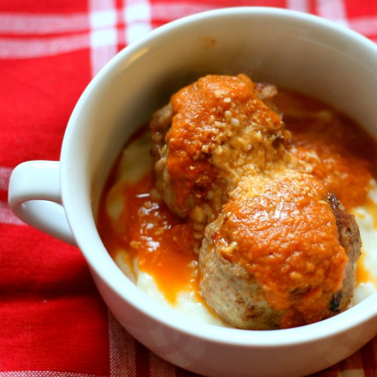 Turkey Meatballs Over Parmesan Mash