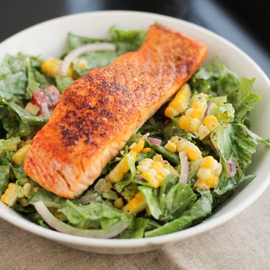 Corn & Tomato Salad w Seared Salmon