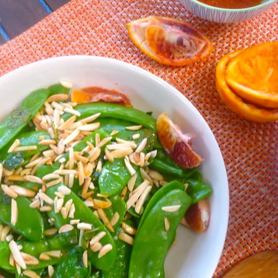 Snowpea and almond salad