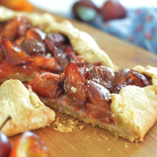 Rustic plum tart and almond