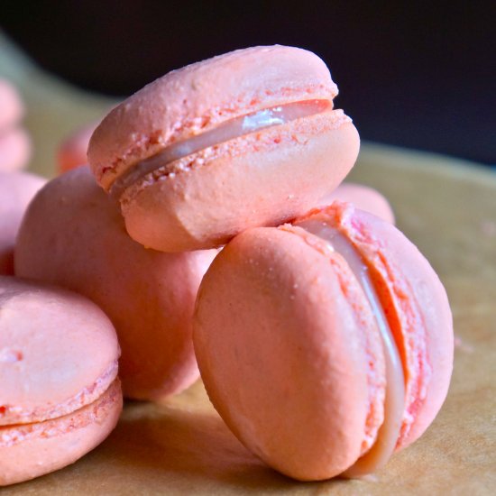 White chocolate raspberry macarons