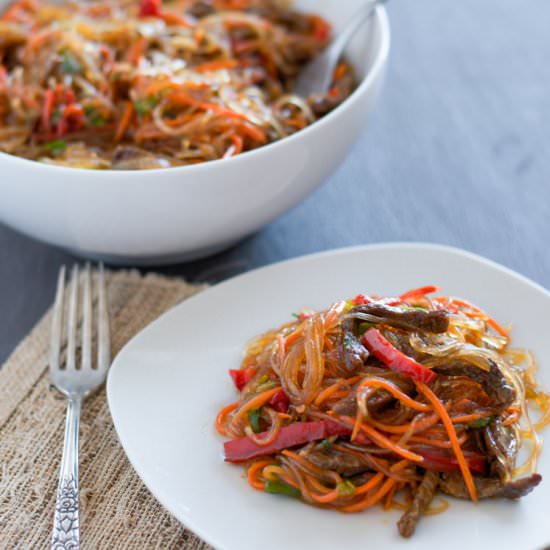 Funchoza salad with beef