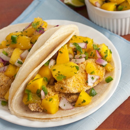 Cornbread Fish Tacos w/ Mango Salsa