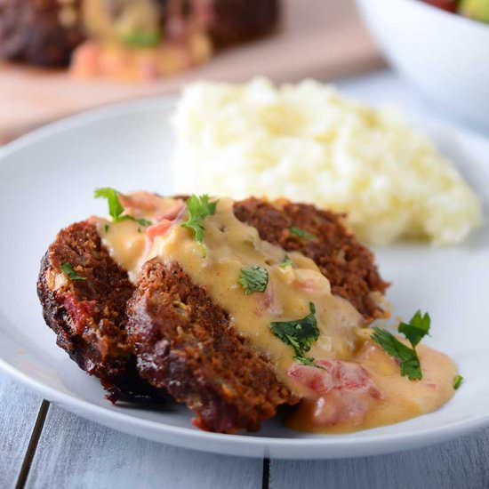 Chorizo Meatloaf w/ Chipotle Queso