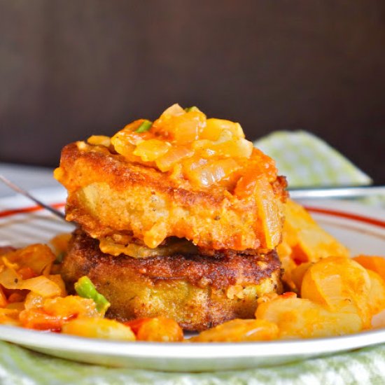 Fried eggplant with sautéed beans