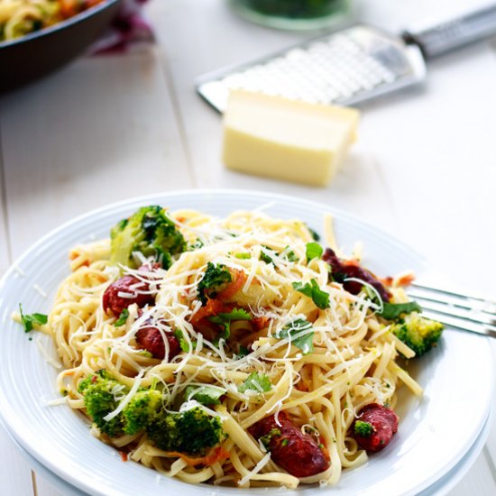 Sausage and Broccoli Egg Noodles