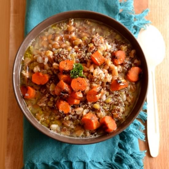 Farro, Red Lentils and Quinoa Soup