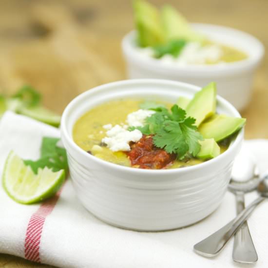 Corn, Poblano and Tomatillo Soup