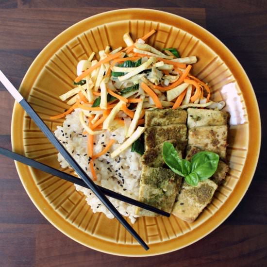 Pesto Tofu & Stir-fry Vegetables