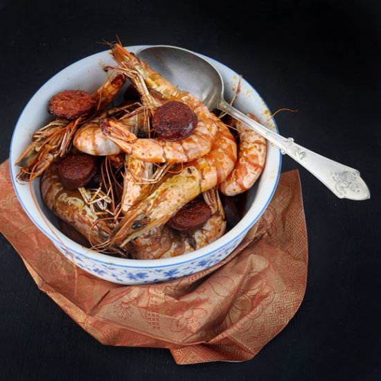 Fried Shrimps with Chorizo Sausage