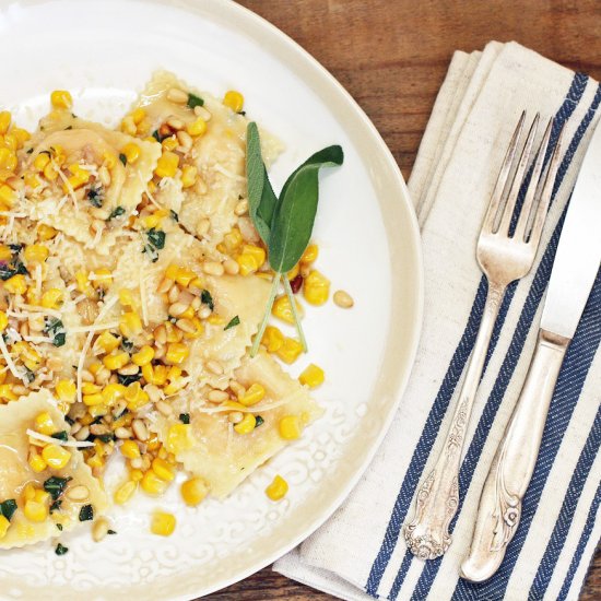 Butternut Ravioli with Corn + Sage