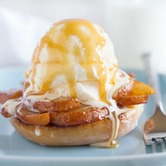 Grilled Doughnut and Pear Sundae