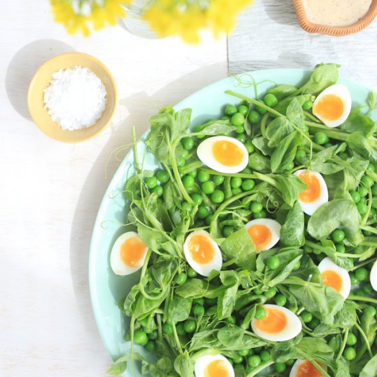 Double Pea and Quail Egg Salad