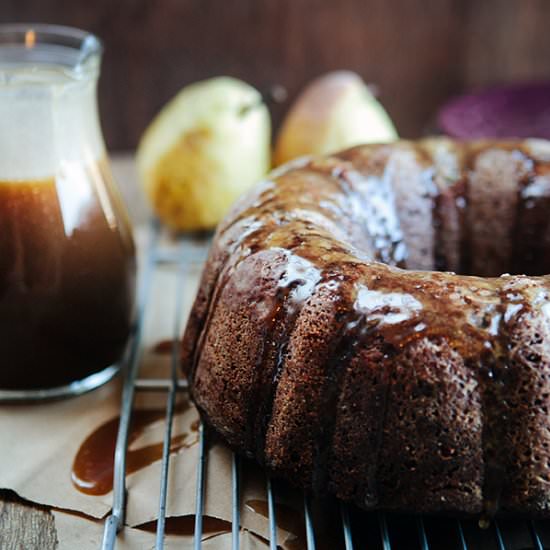 Spiced Pear Cake with Caramel Glaze