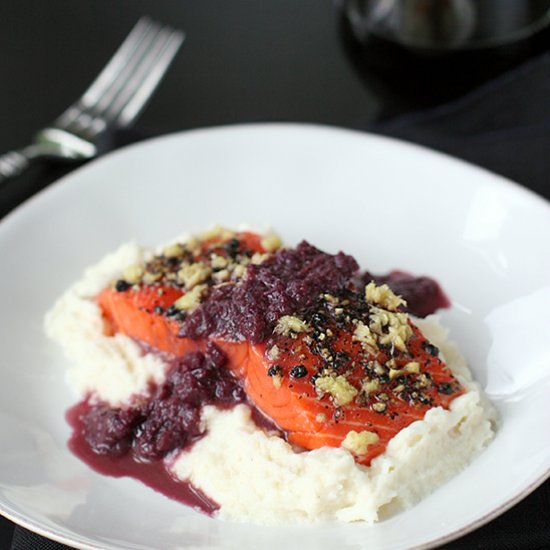 Roasted Salmon on Celery Root Puree