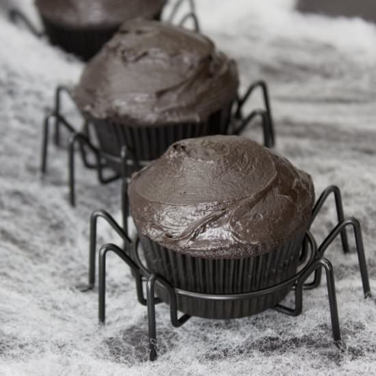 Dark Chocolate “Spider” Cupcakes