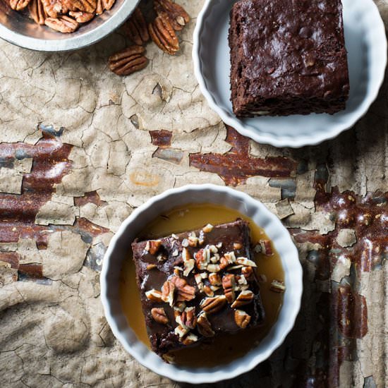 Vegan Pecan Caramel Brownies