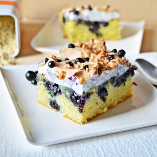 cake with blueberries and meringue