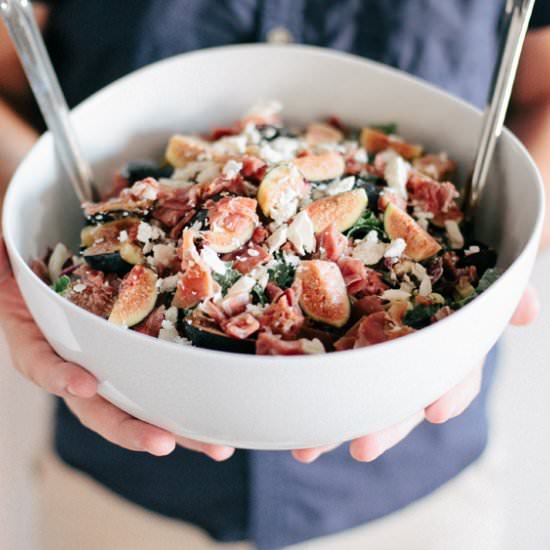 Kale with prosciutto and figs