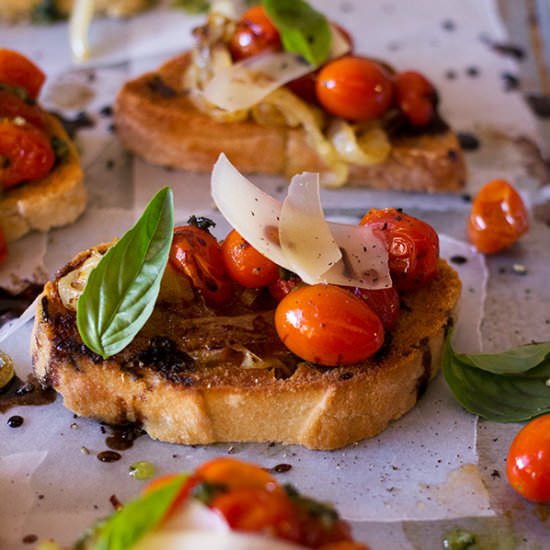 Roasted Tomato and Onion Bruschetta