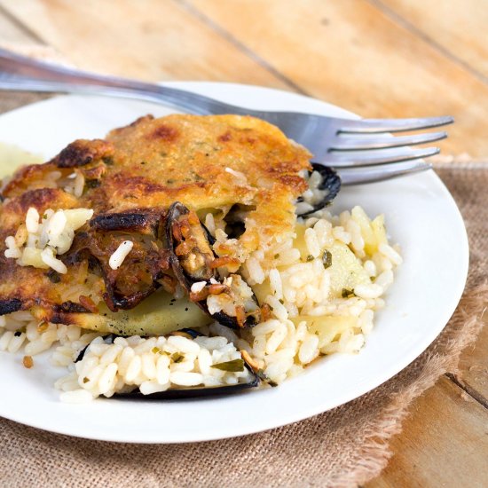 Rice, potatoes and mussels