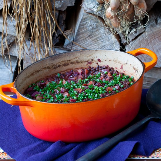 Black Lentil Stew with Beets