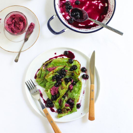 Spinach Crepes with Blueberries