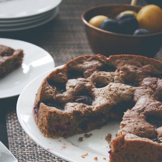 Buckwheat dimpled plum cake