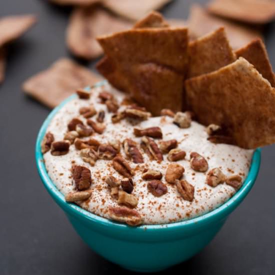 Cinnamon pita chips with maple dip