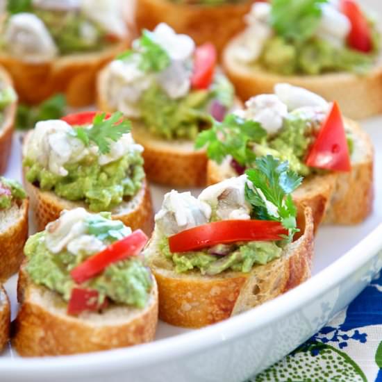 Guacamole Shrimp Ceviche Toasts