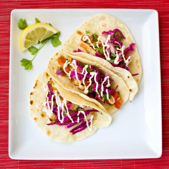 Fish Tacos with Red Cabbage Slaw