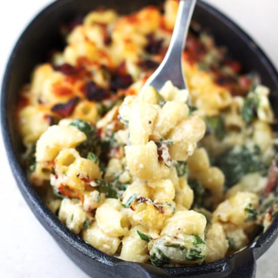 Mac & Cheese with Bacon and Spinach