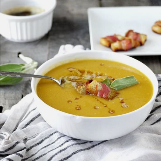 Sweet Potato-Apple Soup w/ Pancetta