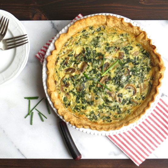 Kale and mushroom quiche