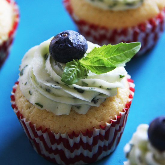 Lemon Blueberry Basil Cupcakes