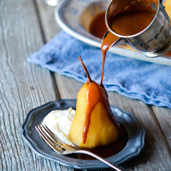 Poached Pears with Caramel Sauce