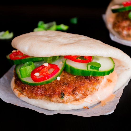 Crispy Prawn Cakes in Steamed Buns