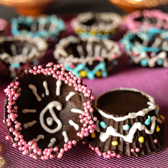 Chocolate Diyas with Royal Icing