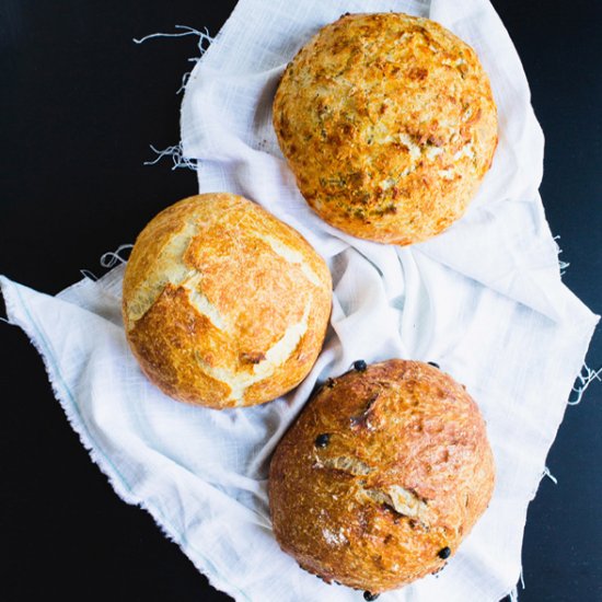 Three No-Knead Crusty Breads