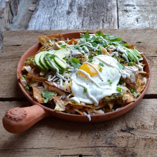 Chicken Chilaquiles with Fried Eggs