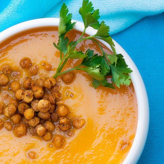 Roasted Carrot Soup with Chickpeas