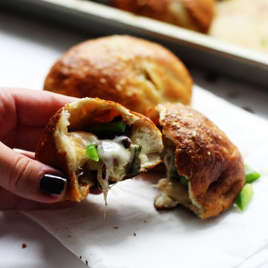 Philly Cheese Steak Pretzel Rolls