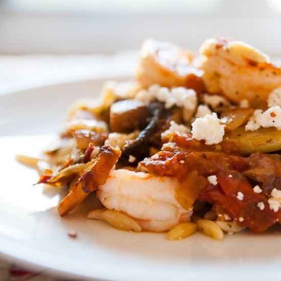 Orzo Bake with Shrimp & Feta