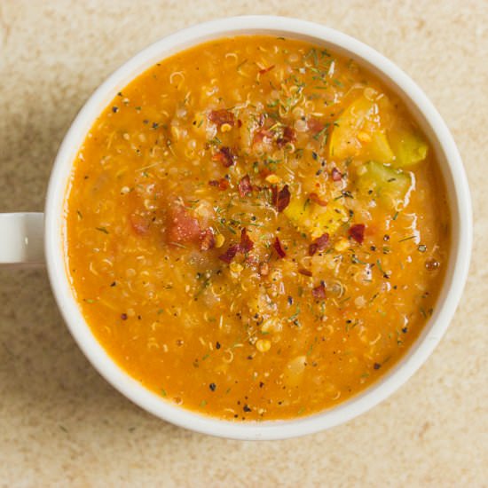 quinoa, veggie, and red lentil soup