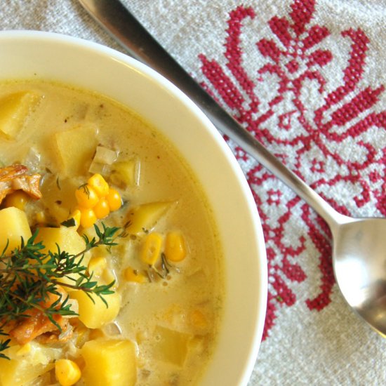 chanterelle chowder with corn