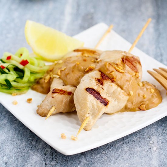 Chicken Satay with Cucumber Salad