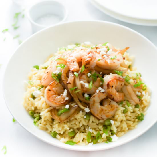 Rice with Balsamic Onions & Shrimp