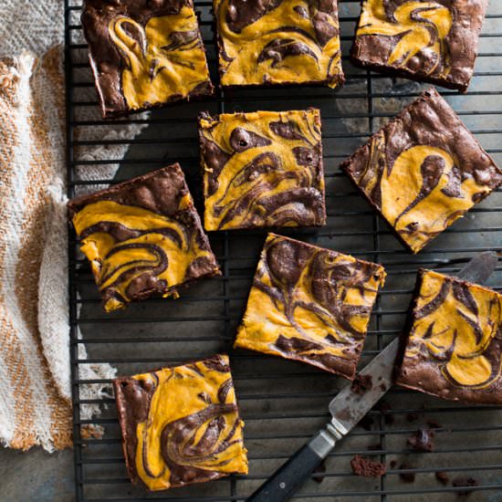 Chewy Fudgy Pumpkin Swirl Brownies