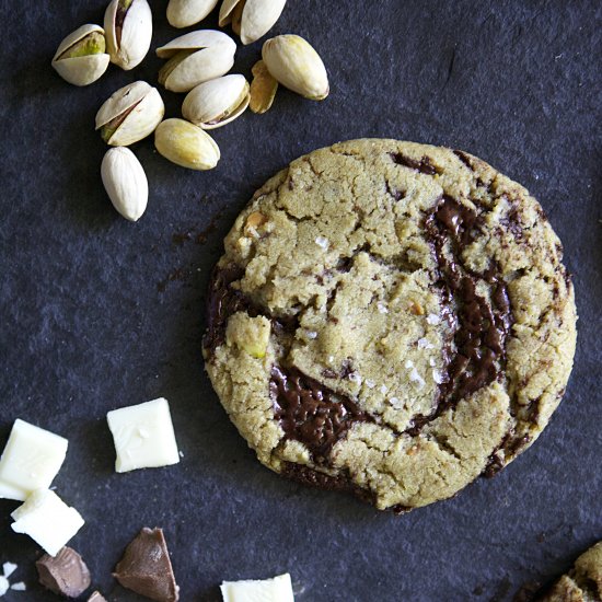 White & Dark Pistachio Chip Cookies